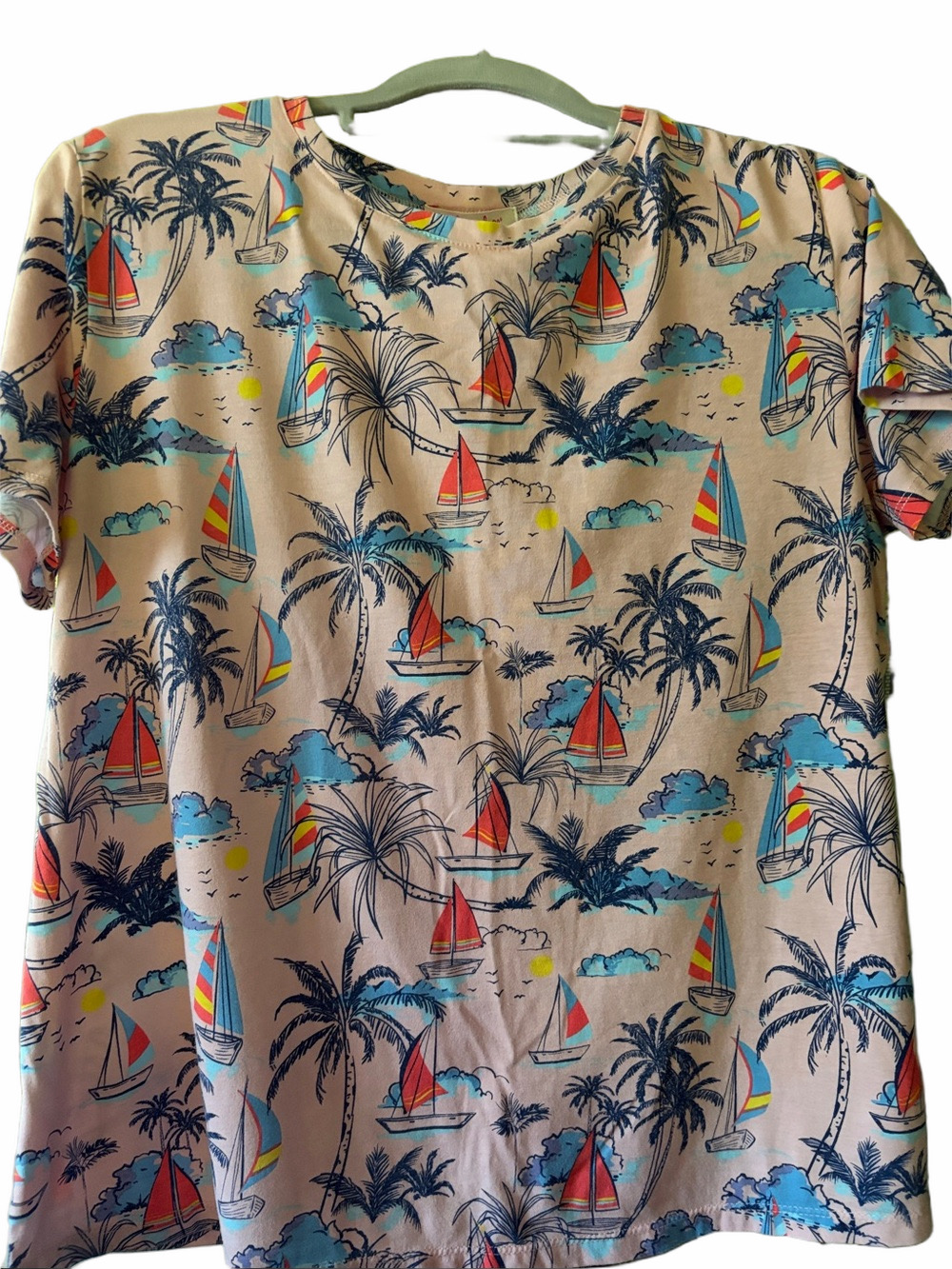 Vintage Fresh Produce Tropical coastal inspired blush pink tee shirt L.